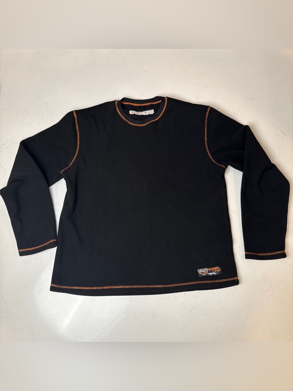 Men's Black Crewneck Sweater with Orange Contrast Stitching